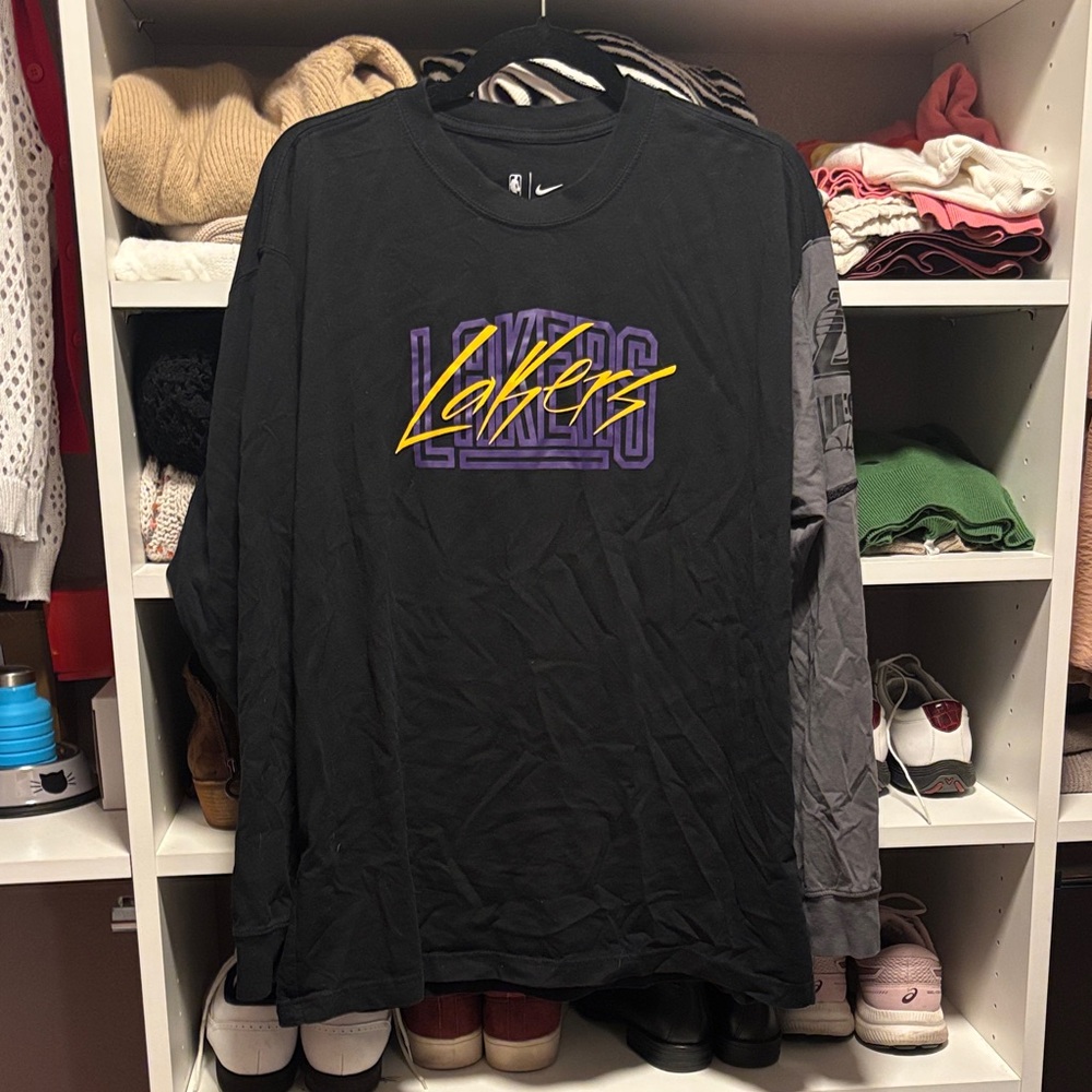Nike Black and Purple Lakers Long Sleeve Shirt
